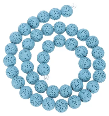 Productafbeelding van Vulkanische steenparels - Diffuser voor etherische oliën - Materialen voor het zelf maken van sieraden - Lichtblauw, 10 mm, 1 streng met 41 stuks