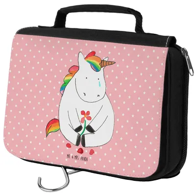 Produktbild von Mr. & Mrs. Panda Necessaire Einhorn Traurig - Rot Pastell - Geschenk, Freunde, Kulturbeutel, Liebe, badtasche, Unicorn, Kulturtasche, kulturtäschchen, Blume, Einhörner