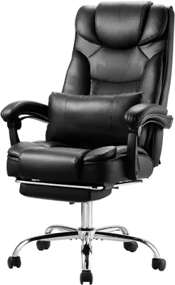 Produktbild von Premium Chefsessel Bürostuhl Hochlehner - mit einziehbarer Fußstütze und Lendenkissen - Komfortables Arbeiten - Schwarz Farbe