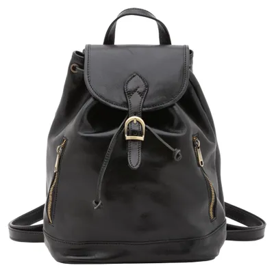 Produktbild von Damen Schultertasche aus echtem Rindleder mit Kordelzug und Reißverschlusstaschen