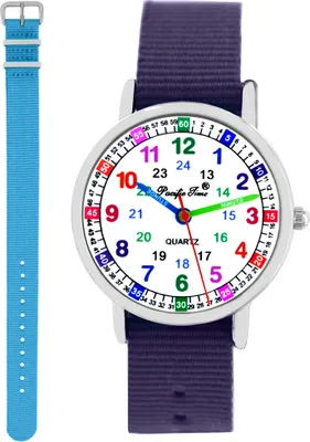 Produktbild von Kinder Armbanduhr Mädchen Jungen Einschulung Lernuhr Kinderuhr 2 Armband violett + hellblau