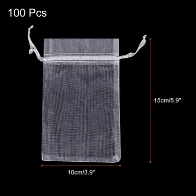 Produktbild von 100 Stš¹ck Organzas?ckchen, 10x15CM Organzabeutel Mit Schnur, Geschenks?ckchen, Schmuck, Hochzeit Fš¹r Festival Party Hochzeit Weihnachten (Wei?)