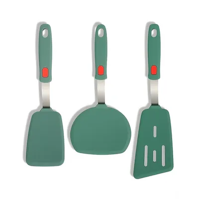 Produktbild von Silikon-Spachtel-Set(3 Stück),Hitzebeständig,mit 430er Edelstahlkern,BPA-frei,Küchenhelfer für Kochen,Backen,Braten,spülmaschinengeeignet (Dunkelgrün)
