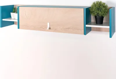 Produktbild von Jugendzimmer - Hängeschrank Aalst 26, Farbe: Eiche / Weiß / Blau - Abmessungen: 25 x 125 x 24 cm (H x B x T)