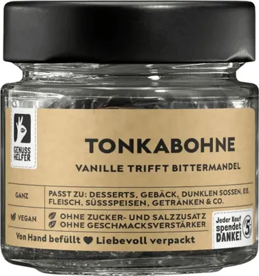 Produktbild von Tonkabohnen, ganz, lecker für exotische Gerichte und süße Speisen, 30g im Glas