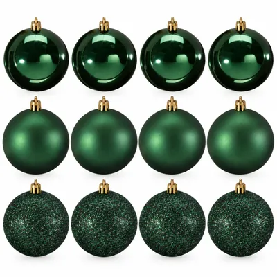 Produktbild von 12 x Weihnachtskugeln aus Kunststoff Ø 8 cm - grün - Christbaumkugeln - Baumkugeln - Weihnachtsbaumkugeln für Innen und Außen - Bruchsicher