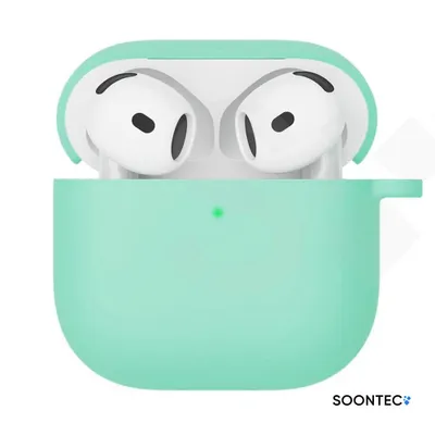 Produktbild von SOONTEC Hülle für AirPods 4 Generation Case Silikon Schutzhülle Kopfhörer Etui Slim Cover in Minzgrün mit Karabiner-Ring