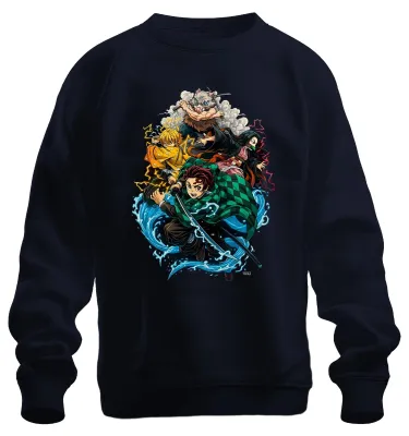 Obrázok produktu pre Demon Slayer Kimetsu no Yaiba Tanjiro Nezuko Zenitsu – darček pre fanúšikov, uni mikina, tmavomodrá, XL