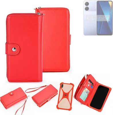 Produktbild von K-S-Trade 2in1 Schutzhülle Portemonnee Handyhülle mit Bumper kompatibel mit POCO C65 Hülle Case Etui Geldbörse Smartphone rot (1x)