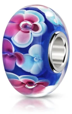 Produktbild von MATERIA by Matthias Wagner Glas Bead blau hellblau pink mit Blumen für Beads Armband 900