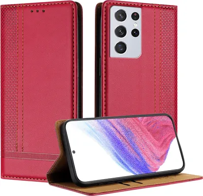 Immagine prodotto di Custodia per Samsung Galaxy S21 Ultra 5G in pelle con funzione stand rosso