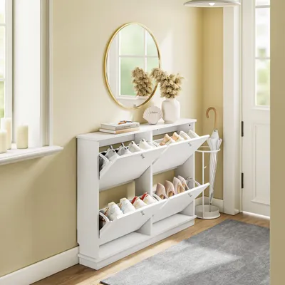 Obrázek produktu pro SoBuy Botník s 4 dveřmi Úložný nábytek Bílý Moderní FSR216-W