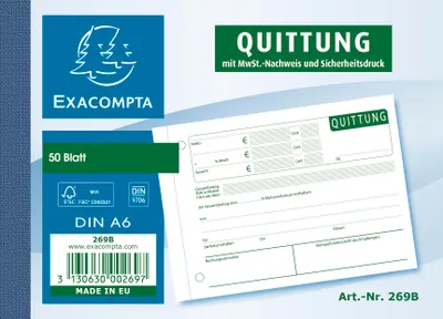 Produktbild von Exacompta Quittungsblock 50 Blatt DIN A6 (10,5x14,8 cm)