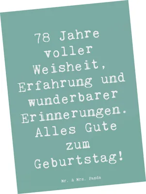 Produktbild von Mr. & Mrs. Panda einzelkarte Spruch 78. Geburtstag - Meeresbrise - Geschenk, Postkarten, Geburtstagsgeschenk, Ansichtskarte, Postkarte, Happy Birthday, Fotokarte, feiern