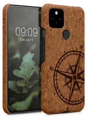 Produktbild von kwmobile Hülle kompatibel mit Google Pixel 5 - Kork Handyhülle - Handy Case Cover Schutzhülle Kompass Vintage Dunkelbraun Hellbraun