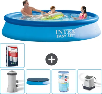 Produktbild von Intex runder aufblasbarer Easy Set-Schwimmpool – 366 x 76 cm – Blau – inklusive Pumpe Abdeckung - Filter - Salzwassersystem - Poolsalz
