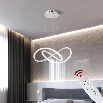 Produktbild von Eurotondisplay LED Pendelleuchte 9642 weiß 50cm Höhe 120cm  96W Fernbedienung Lichtfarbe/ Helligkeit einsetllbar dimmbar Acryl-Schirm weiß lackierter Metallrahmen A+