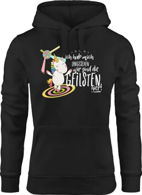 Produktbild von Damen Kapuzen-Pullover Ich hab mich umgesehen wir sind die geilsten hier Einhorn Party Disco Moonworks® schwarz L