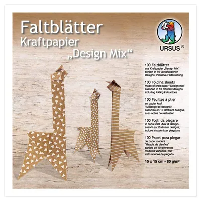 Faltblätter Kraftpapier Design-Mix, 100 Blatt, 15x15 cm