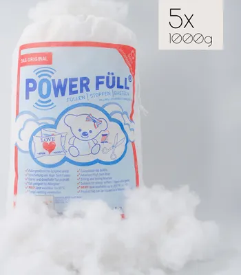 Produktbild von Power Füll Füllwatte | 5kg (5x 1kg) | antiallergisch | waschbar bei 95°C | hochflauschig Kissenfüllung | Bastelwatte | Füllmaterial | Stopfmaterial
