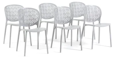 Image de Lot de 6 chaises empilables pour l'intérieur et l'extérieur, en polypropylène renforcé de fibre de verre, dossier ajouré, pour le jardin, la terrasse, le bar, le restaurant - Lulù Gris clair