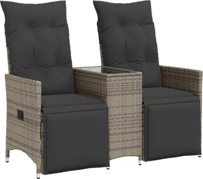 Image de vidaXL Canapé de jardin 2 places réglable avec table Gris Poly rotin