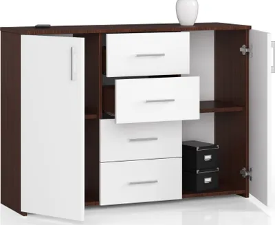 Zdjęcie produktu dla Komoda z 4 szufladami i 2 drzwiczkami, 110x80x35, salon, Venga / biały