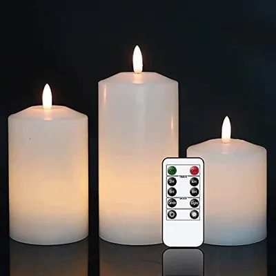 Zdjęcie produktu dla Świece LED bezpłomieniowe kolumnowe wosk pilot zdalny timer 3 sztuki