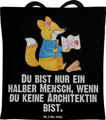Produktbild von Mr. & Mrs. Panda Tote Bag Architektin Herz - Schwarz - Geschenk, festivaltasche, Laptoptasche, Tasche, Beruf, Shopping, Innenarchitektin, Schultasche, Spruch, Lustig