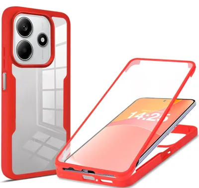 Produktbild von 360 Grad Rundum Schutz Handyhülle für Xiaomi Redmi Note 14 5G Full Cover Vollschutz Case Farbe: Rot