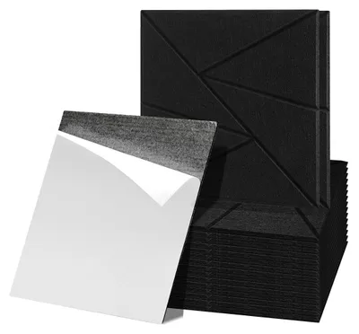 Obrázok produktu pre Vigevee Akustické panely z filcu, samolepiace, 18 kusov, 30 x 30 x 0,9 cm, zvukovoizolačné panely na stenu, trojuholníkový vzor, čierna farba