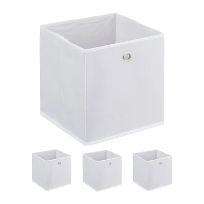 Immagine prodotto di Contenitori Relaxdays, set da 4, pieghevoli, A x L x P: 30 x 30 x 30 cm, contenitori in tessuto con maniglia, contenitori aperti da scaffale, bianchi
