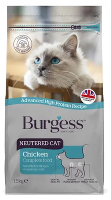 Zdjęcie produktu dla Burgess Neutered Cat – Kompletna karma sucha dla kotów wykastrowanych 1,5 kg