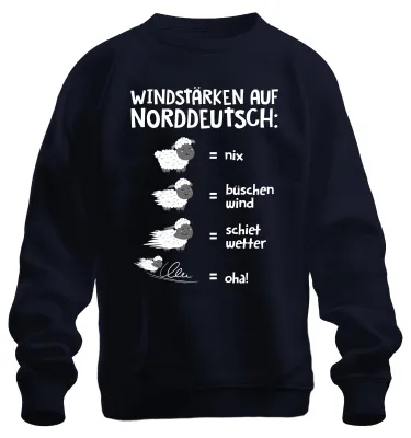 Produktbild von Windstärken Norddeutsch Schietwetter Schafe Plattdeutsch Sweatshirt Pullover, Navy, L