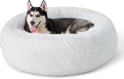 Productafbeelding van Famanu Hondenbed Donut - Diameter 91 cm, pluche, wasbaar, lichtgrijs