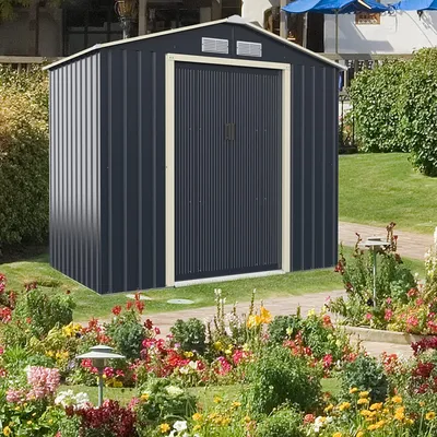 Produktbild von GOPLUS Gerätehaus, Gartenschuppen 2,37 ㎡,4,63 m³, mit Schiebetür, Türgröße: 96x163cm, Farbige Stahlbleche, Verzinkte Rohre, Geräteschuppen Gartenhaus