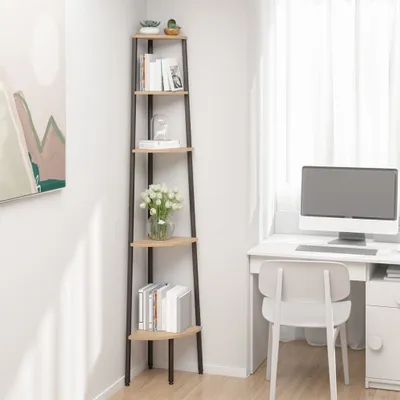 Produktbild von The Living Store Eckregal mit 5 Böden Hellbraun und Schwarz 45,5x31,5x180 cm