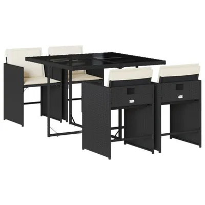 Produktbild von vidaXL 5-tlg. Garten-Essgruppe mit Kissen Schwarz Poly Rattan
