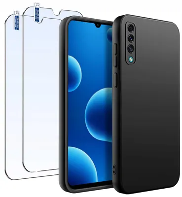 Zdjęcie produktu dla Etui Do Samsung A50 A30S Matowe Czarne Silikon Slim + 2 Sztuki Szkło