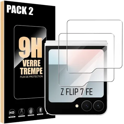 Image de 2 Verre Trempé pour Samsung Galaxy Z Flip 7 FE, Protection d'écran Anti-Rayures 9H Antichoc Transparent