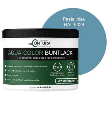 Produktbild von Contura 250ml. Buntlack Lackfarbe Lack Außen Innen Holz Metall Farbe Holzlack Möbellack - RAL 5024 Pastellblau