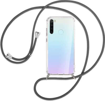 Produktbild von Handykette Backcover-Schutzhülle mit Band (Metall silberfarben) für Xiaomi Redmi Note 8 - dunkelgrau
