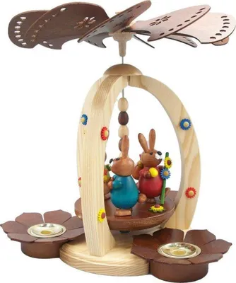 Produktbild von Osterdekoration Pyramide mit 3 Osterhasen bunt Höhe 28cm NEU