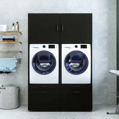 Immagine prodotto di Roomart SERIE 2: mobile doppio per lavatrice, larghezza 134 cm, nero-rovere