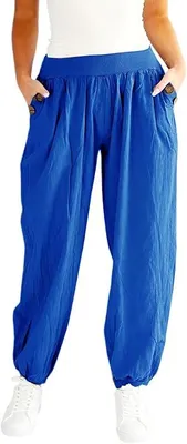 Produktbild von 297 Mississhop Damen leichte einfarbige Hose Sommerhose Haremshose Ballonhose Pluderhose Pumphose Aladinhose Sommer Uni baggy pants Royalblau