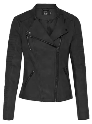 Image de Veste en simili cuir Only Jacke Ava, modèle biker, référence 15102997, couleur noire, taille 34