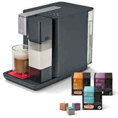 Produktbild von Tchibo Qbo MILK MASTER Premium Kapselmaschine inkl. 24 recyclebare Qbo Kapseln für Cappuccino, Espresso, Caffè Crema, Milchschaum auf Knopfdruck mit abnehmbarem Milchtank 300ml, Lipstick Red