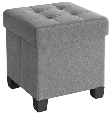 Imagen del producto de Puf de Almacenamiento Plegable Gris Claro en Tejido Efecto Lino