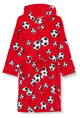 Produktbild von Playshoes Uni Kinder Fleece-Bademantel Morgenmantel, rot Fußball, 158/164