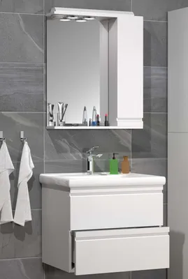 Produktbild von VCM 3-tlg. Waschplatz | Waschtisch Unterschrank 60 cm | Badmöbel Set mit Keramik Waschbecken | grifflose Schubladen | Spiegelschrank | Komplettset Silora L